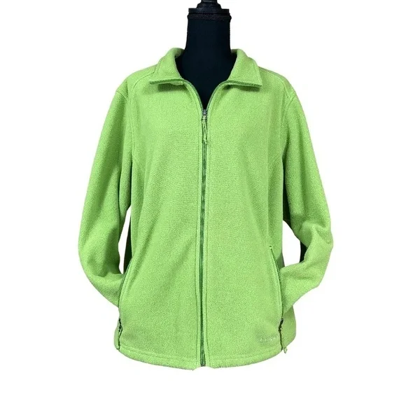 L.L. Bean Women's Lime Green Fleece Full Zip Jacket Size XL - Picture 1 of 9